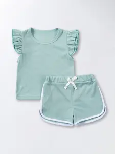 Girls Summer Sweet Color Set, Short Sleeve Round Neck Top, Elastic Waist Shorts, Casual Versatile, Comfortable and Stylish, Outfit