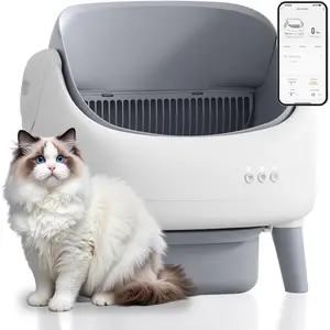 Open-Top Self Cleaning Litter Box, Automatic Litter Box with Dual Safety Sensors, Anti-Pinch Protection, Large Capacity, APP Control, White-Grey