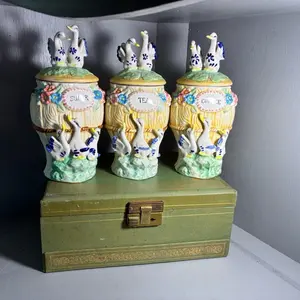 Cottage Core Geese Canisters Sugar Coffee Set with Decorative geese Design on Top