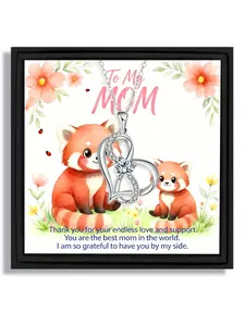 For mom Mother's Day limited edition red panda cartoon style endless symbol heart pendant necklace gift box with blessing card and box