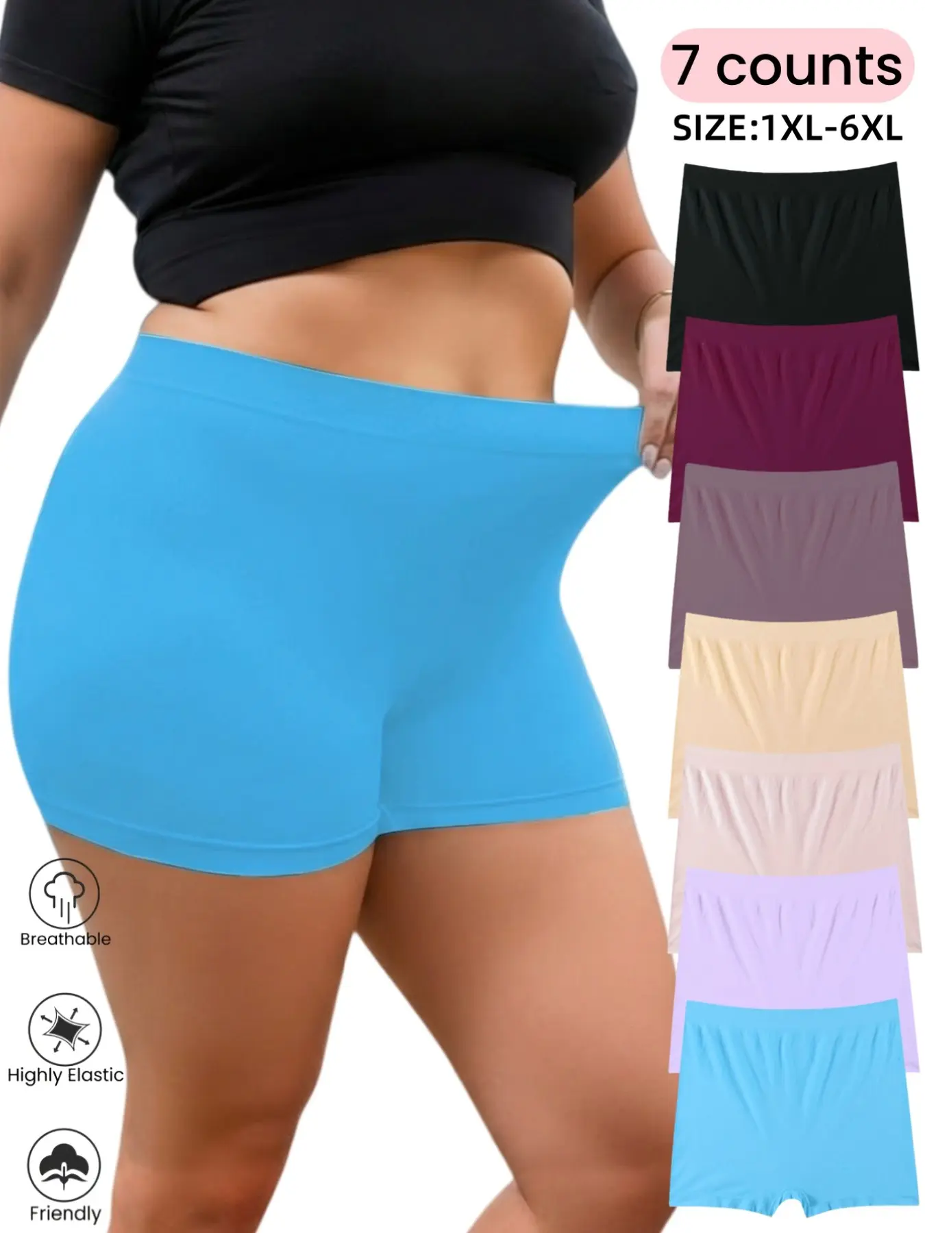 Women's Plus Size Basic Seamless High-Waist Shorts, 1XL–6XL, Soft Comfortable Full-Coverage Underwear with High-Elastic Waistband, Non-Frayed Briefs, All-Season Wear