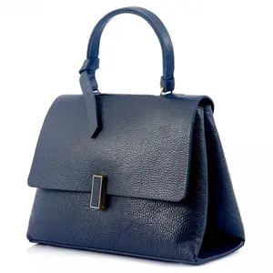 Clariana Italian Pebbled Leather Double ZipperSatchel Top Handle Bag