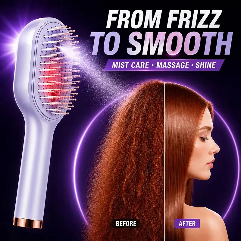 Portable Electric Scalp Massager Comb with Retractable Teeth, Nano Spray Hydration Boost, Soft Air-Cushion Round Teeth for Gentle Massage, Static-Free Dirt Removal, All Hair Types, Home Travel Use