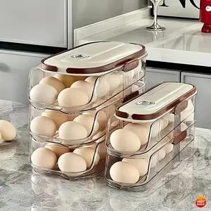 Innovative Double-Row Three-Layer Egg Storage Box with Anti-Collision Design for Refrigerator, Space-Saving Egg Rack Tray to Prevent Breakage and Waste