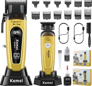 KEMEI Professional Hair Clippers for Men, Cordless Barber Clippers with LED Display, DLC Blade Hair Trimmer with Charging Base, KM-90-4, KM-90-5
