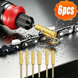Six-Piece Diamond Chainsaw Sharpener Set, Grinding Head Rotary Tool File, Suitable for Chainsaw, Artificial Jade, Glass, Metal, Wood Grinding - Non-Rechargeable Power Mode