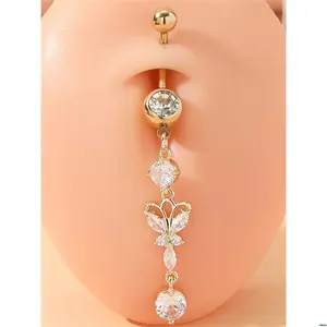 For Gift Jewelry Body Fashionable - Crystal Steel Unisex Belly Rhinestone Butterfly Decor Navel Ring Stainless Punk Piercing A Any Occasion