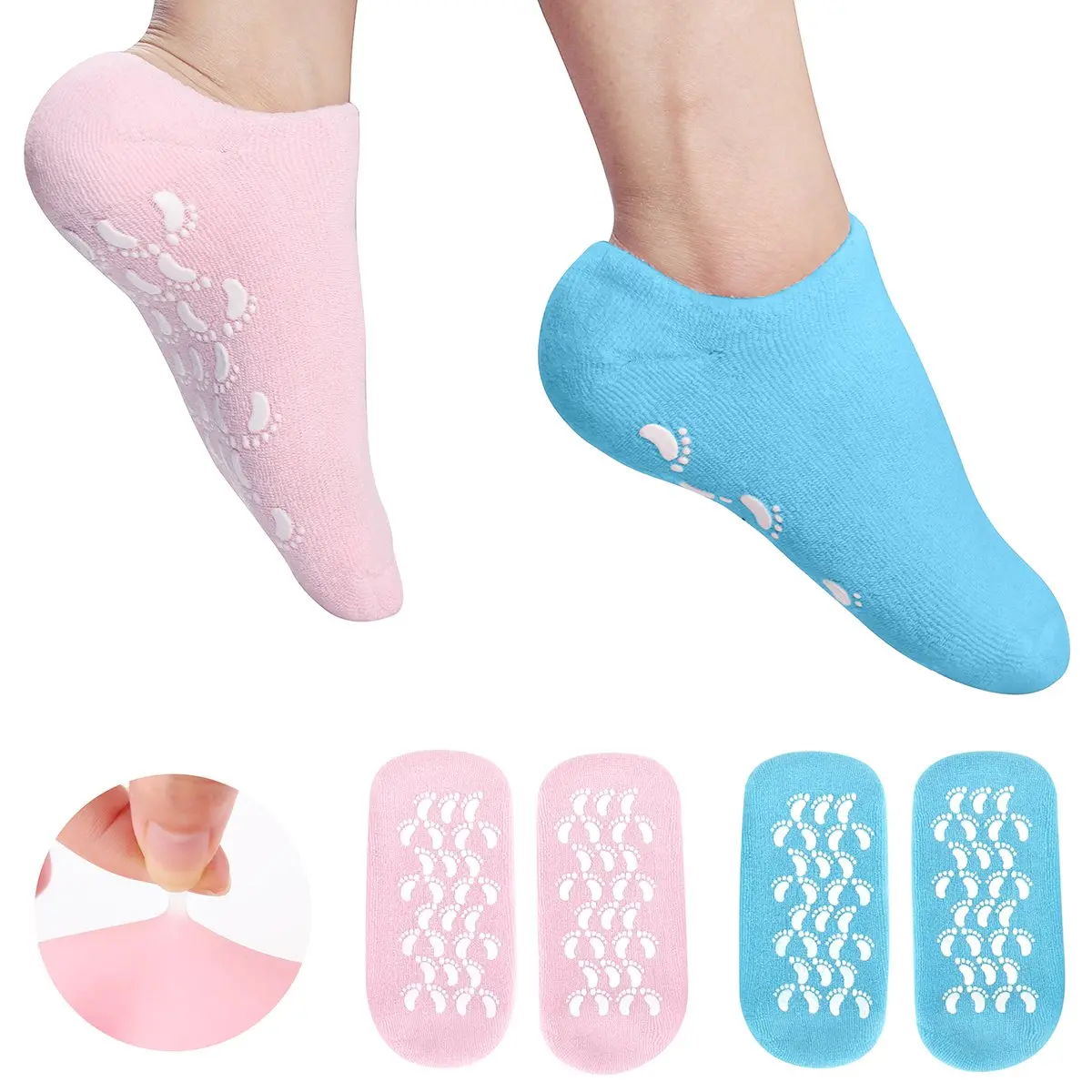 Moisturizing Socks Heel Gel Sock - Callus Rough Foot Care  Soft  Gel Lined Infused Lotion  Socks|2 Pairs Cotton Gel Sleeves for Repairing Softening Dry Cracked