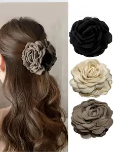 French Fabric Rose Flower Hair Claw Clips for Women & Girls, Elegant Hair Accessory, Perfect Gift Idea, Stylish Hairpin Design