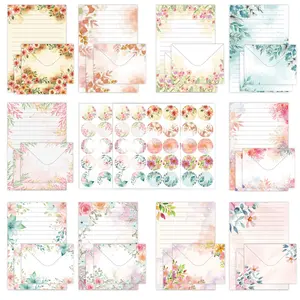32pcs Watercolor Floral Stationery Set, Handwritten Letter Paper, Fashion Party Invitations, Includes 10 Cards + 10 Envelopes + 12 Stickers, Stationery Office Supplies