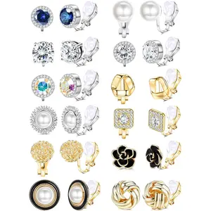 YADOCA 12 Pairs Clip On Earrings for Women Clip Earrings Non Pierced Earrings CZ Flower Twist Knot Simulated Pearl Clip On Earrings Sets