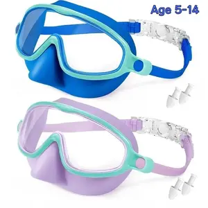 Kids' Snorkeling Mask with Nose Cover，Swim Goggles, 2 Pack Wide View Diving Mask Anti-Fog UV No Leak Toddlers Swimming Goggles,Comfortable Silicone Frame, Safe Diving，Kids 5-14