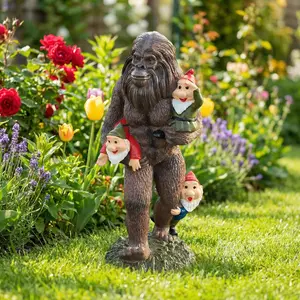 Bigfoot Yeti & Garden Gnomes Statue - 8" Tall Hand-Painted Resin Outdoor/Indoor Decor, Sturdy Base, Durable Resin Construction, Full-Color Finish, Ideal for Garden or Patio