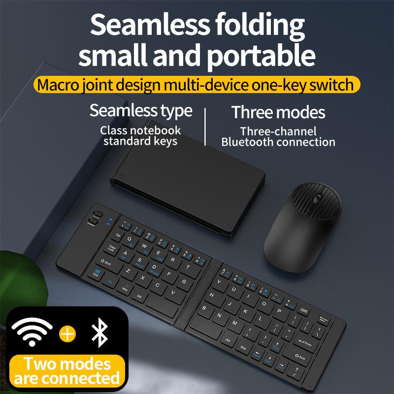 Foldable Tri-Mode Wireless Keyboard and Mouse Combo, Full-Size Silent Keyboard with Bluetooth/2.4G/Wired Connection, Rechargeable and Portable Design for Laptop, Tablet, Desktop, Boyfriend Gift