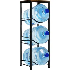 5 Gallon Water Jug Holder, 3 Tier Water Bottle Holder with Storage Shelf, Heavy Duty Water Dispenser Rack Stand Shelf Organizer for Kitchen Office Living, Brown