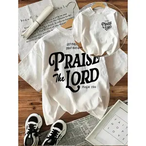 [tiktok shop deals]Women's Inspirational "PRAISE THE LORD" Scripture T-Shirt - Double-Sided Graphic Print Short Sleeve Crew Neck Casual Top, White with Black Lettering, Machine Washable All-Season Comfort, Religious Apparel, Biblical Quote Tee