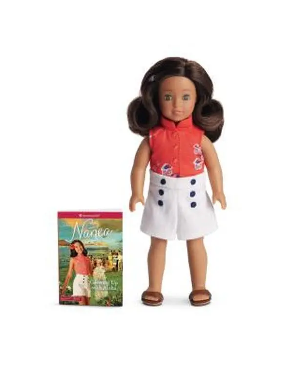 Nanea Mini Doll with Mini Abridged Version Book "Growing Up with Aloha", American Girl Mixed Media Product with Doll Outfit, American Girl Doll