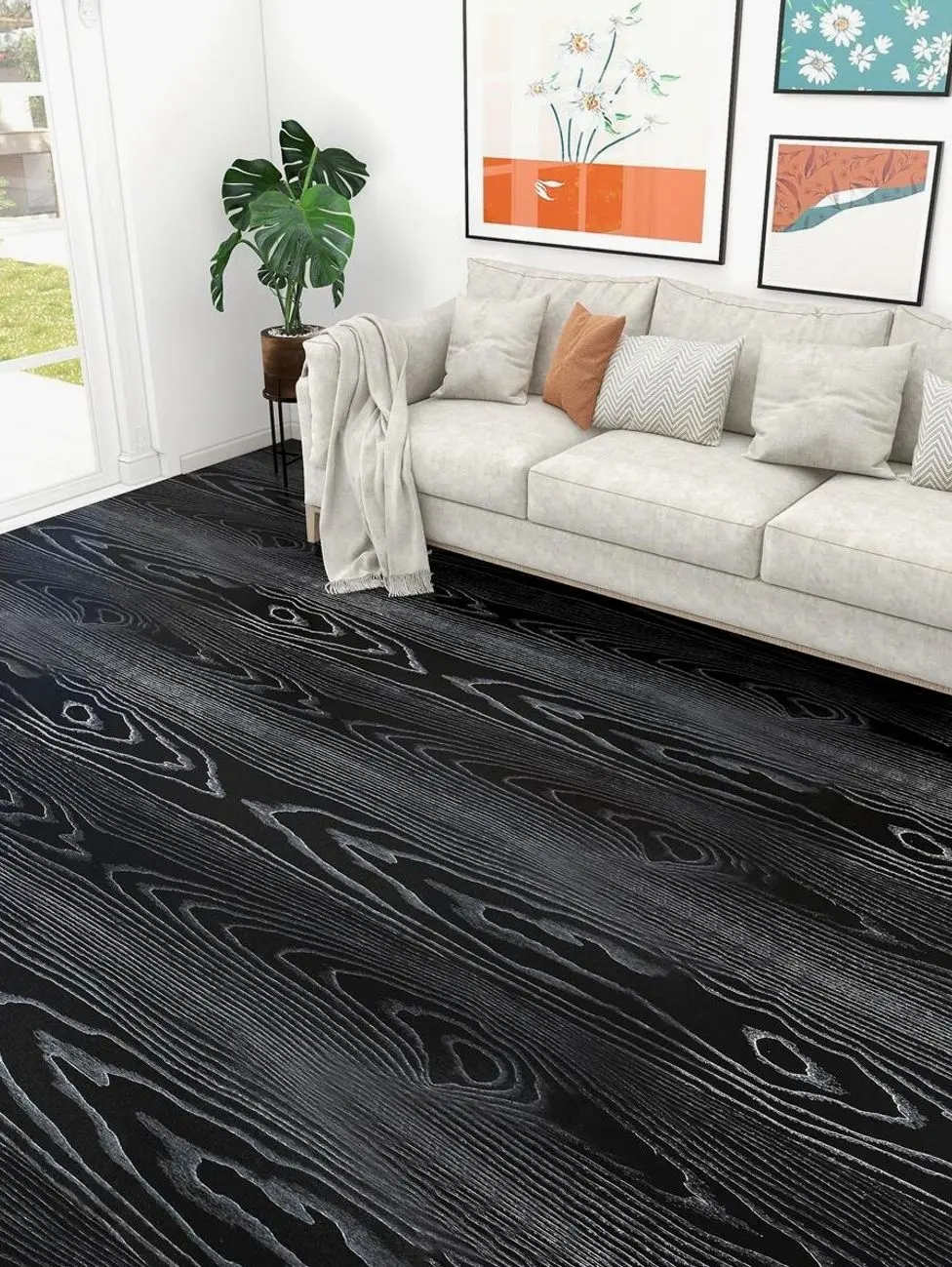 ✨ Black Wood Vinyl Floor Sticker, Peel And Stick Waterproof Flooring For Bathroom, Bedroom, RV And Rental Decor.