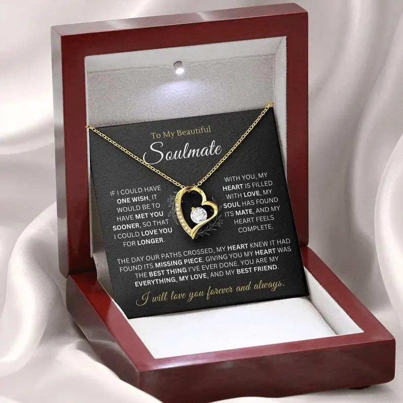 To My Soulmate Necklace, Valentines Day Gift for My Soulmate, Birthday Gift for Her, Wife, Girlfriend, Romantic Jewelry for Her, Sentimental Gift Heart Shaped Pendant