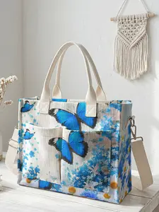 A travel bag with a butterfly pattern print, featuring a large-capacity storage bag that is durable and wear-resistant. The multi-pocket design maximizes space utilization, making it suitable for various scenarios such as work, shopping, and picnics