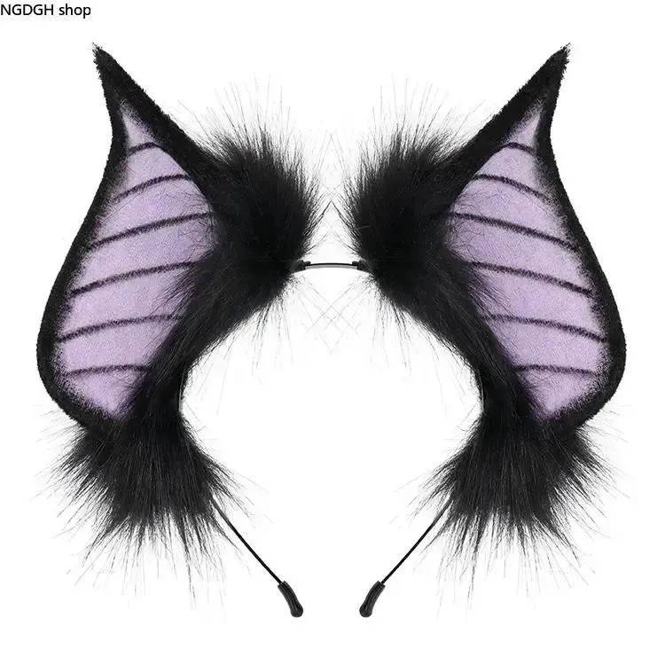 Plush Demon Headband with Striped Inner Detail Ears, Adjustable Fit for Edgy Costumes, Raves - Sports & Outdoor Accessory, With Ears