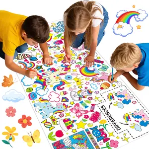 deAO Unicorn Coloring Tablecloth for Kids, Magical 31x72-Inch Poster Featuring Unicorns and Rainbows, Perfect for Girls' Birthday Party Games, Fantasy Decorations, Classroom Activities, and Event Supplies