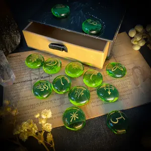 13Pcs Set Runes Glazed Runi Inscription Symbol Stone Luhn Letter Glass Engraving Meditation