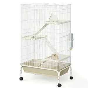 Ferret Cage, 47" h Large Ferret Nation Cage with 3 Removable Ramps, Food Bowl, Water Bottle, Metal Small Animal Cages on Wheels for Chinchillas, Guinea Pigs, Rabbit, Sugar Glider