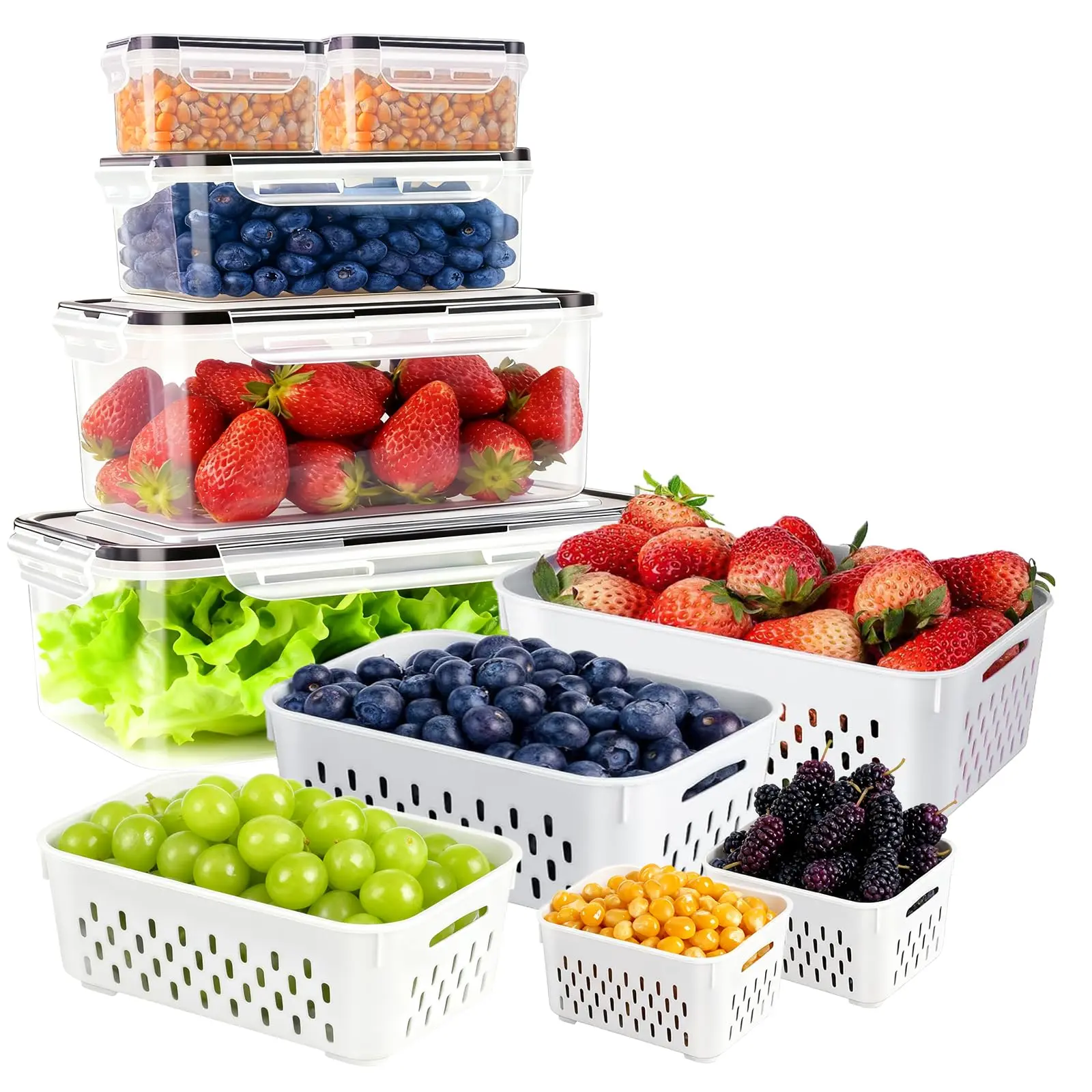 4 Pack Premium Plastic Kitchen Food Storage Container & Lid Kits - Airtight, Leak-Proof, Microwave-Safe, BPA-Free, Stain-Resistant, Easy-Clean, Durable, Stackable - Airtight Freshness for Meal Prep, Organized Kitchen Storage