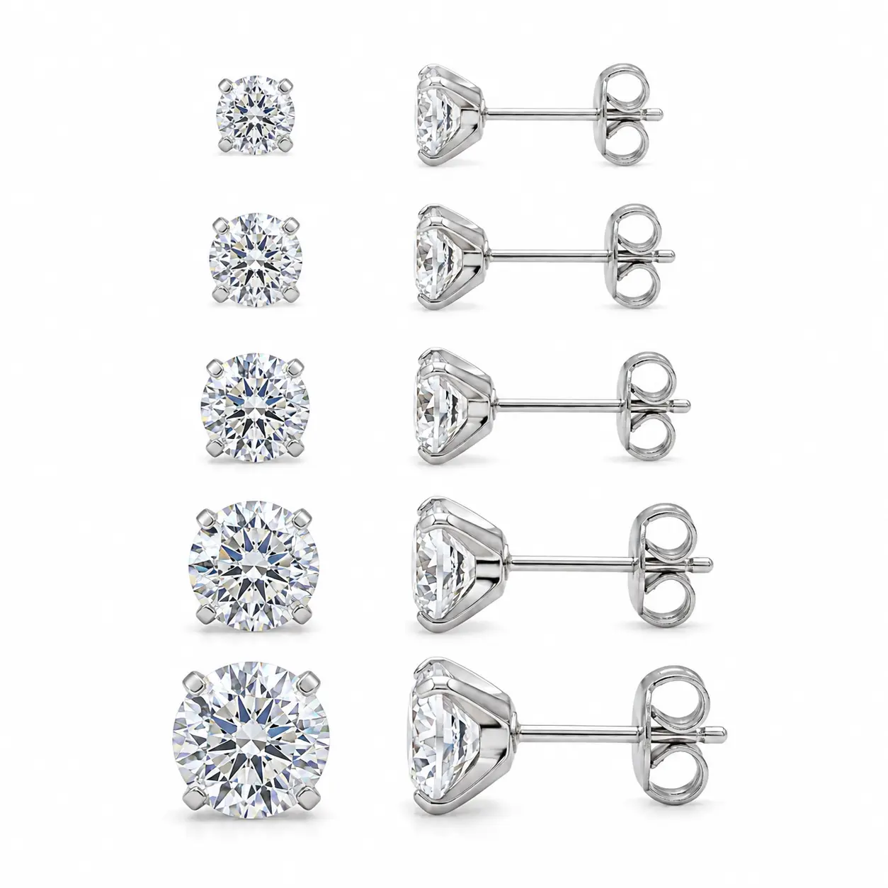 5 Pairs Round Cubic Zirconia Stud Earrings Set for Men Women, 4mm-8mm Graduated Size CZ Earring Pack with Just For You Gift Box, Hypoallergenic Stainless Steel Daily Stackable Earrings Jewelry Gift for Birthday Anniversary Valentine’s Day Christmas
