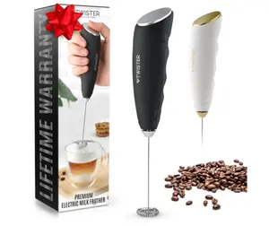 Zulay Kitchen Powerful Milk Frother Handheld - Easy-to-Grip Hand Mixer Electric - Twister-Design Mini Mixer for Powder Drinks - Coffee Frother Handheld & Mixer Electric Handheld - (Black/Silver)