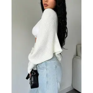 Minimalist Plain Long-Sleeve Cropped Cardigan, Women’s Casual Knitwear Top with Buttons for Everyday Wear