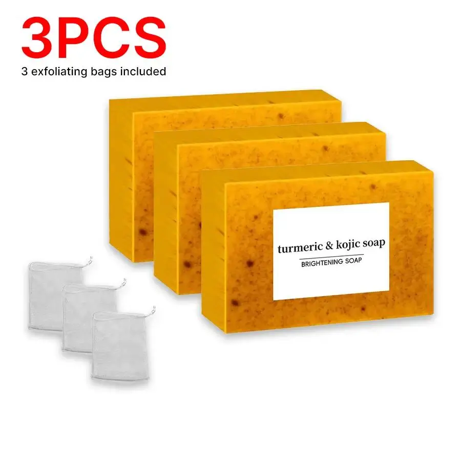 3PCS Lemon Turmeric Kojic Acid Soap Bar – Dark Spot Remover for Face & Body | Brightening Turmeric Kojic Soap Body Care for Glowing Skin Cleansing Exfoliating Bags
