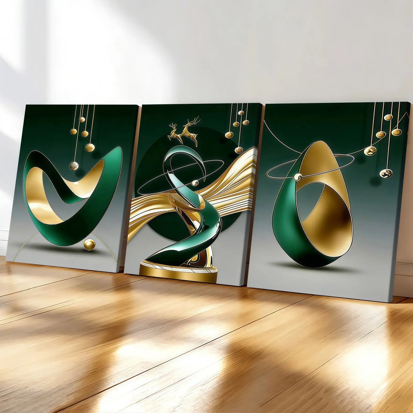 3-Pack Wood Frame Canvas Art Posters, Decorative Artwork, Modern Abstract Design, Modern Geometric Abstract Wall Decor, Waterproof, Ideal for Living Room, Bedroom, Office, Hallway