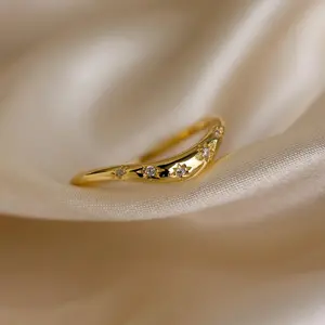 North Star Curve Dome Ring by Caitlyn Minimalist - Celestial Diamond Star Wave Ring - Summer Jewelry - Perfect Gift for Her