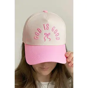 Pink GOD IS GOOD Embroidered Bow Color Block Baseball Cap