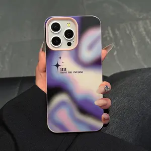 1 piece faux leather-textured pink phone case with camouflage purple pattern, anti-dust, high-end texture iPhone series phone case.