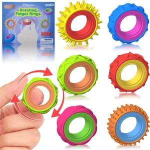 6 Pack Finger Spinner Rings – Durable Texture Sensory Toys, Soft Squishy Silicone Adjustable Sensory Training Tools for Kids & Adults, ADHD/Anxiety Relief, Portable Stress Toys, Relaxation Stick Solution, Valentine's Day and New Year's gift, Fidget Slider
