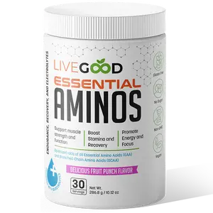 LiveGood Essential Aminos – Fruit Punch | BCAA + Electrolyte Powder for Energy, Strength, Stamina & Muscle Recovery | Vegan, Sugar-Free, Non-GMO, Gluten-Free