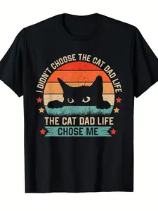 Men'S Fun Ad T-Shirt- It'S Not Me Who Chose Ad Life, But Ad Life Chose Me Retro Print Top, Ecorated with Face And Kitten Patterns, Comfortable Casual Style, Essential Lovers, Father'S Ay Choice