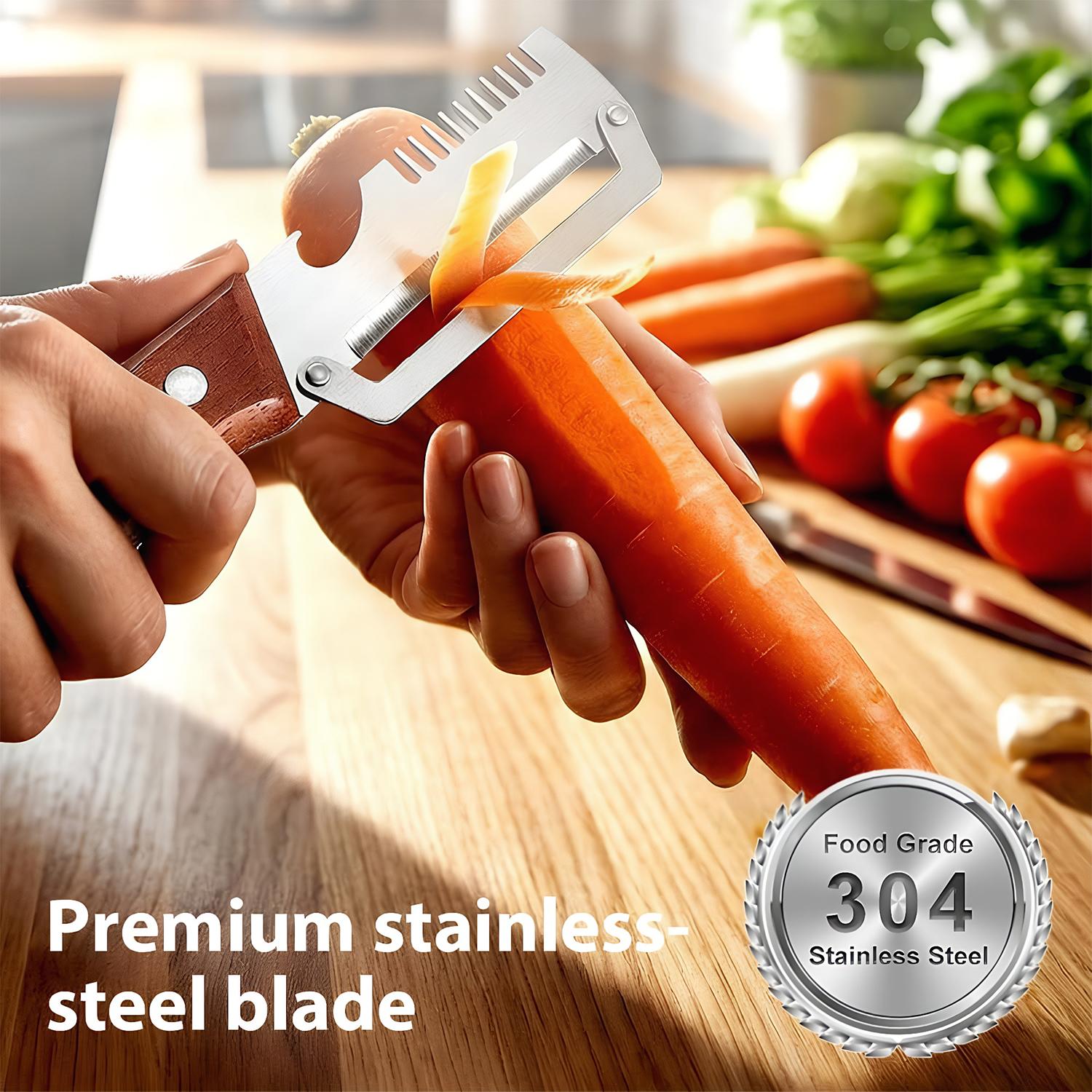Multi-Functional Vegetable Peeler Home Durable Wooden Handle Peeler Onion Peeler Tool with Bottle Opener for Kitchen Outdoor Restaurant