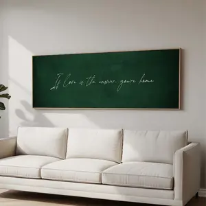 [UNFRAMED POSTER] Emerald Green If Love is the Answer You're Home Canvas Wall Art, Horizontal Artwork, Wide Minimalist Panoramic Art, Large Living Room Decor