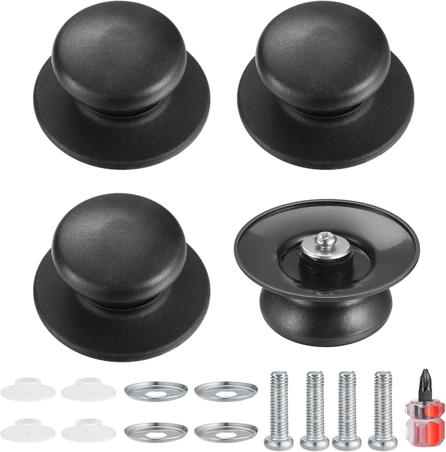 4 Pcs Universal Bakelite Pot Lid Knobs - Metal Replacement Handles, Oil-Resistant Kitchen Cookware Accessories for Stainless Steel Pans, Glass Pot Covers