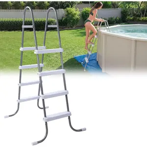 Threlaco Above Ground Pool Ladder Steel Frame Swimming Pool Entry Exit Ladder Non Slip Metal Frame Steps, Weight Capacity 300lbs(Grey and White,52 Inch) Summervibes