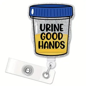 Funny Urine Good Hand Retractable Flash Badge Reel, Crocodile Clip Gift, Ideal for Nurses, Doctors, and Urologists, medical badge holder, Badge Buddy Nursing, Retractable Badge Holder