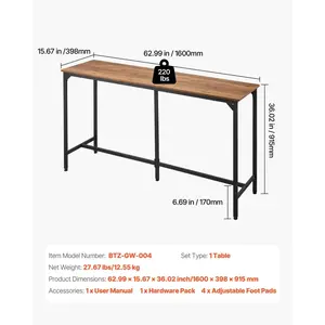 VEVOR Bar Table, 1PCS 53 Kitchen Bar Table, Tall Dining Tables with Rounded Edge, Rectangular High Top Kitchen Tables for Balcony, Living Room, Light Brown, Black, Extended Horizontal Design