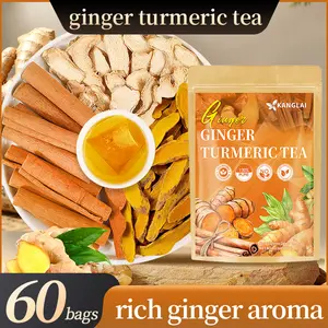 Turmeric Tea with Spices: Turmeric, Ginger, Cinnamon. 100% natural, pure, powdered, dairy-free, sugar-free. Vegan, gluten-free, keto-friendly, caffeine-free. 60 Bags herbal remedy Value Pack Filled with Tea