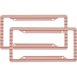 2 Pcs Car License Plate Frames for Women Men - Aluminum Solid Pink Orange Stripe Print License Plate Cover for Car Accessories for Women Men with Fasteners and Screws ﻿