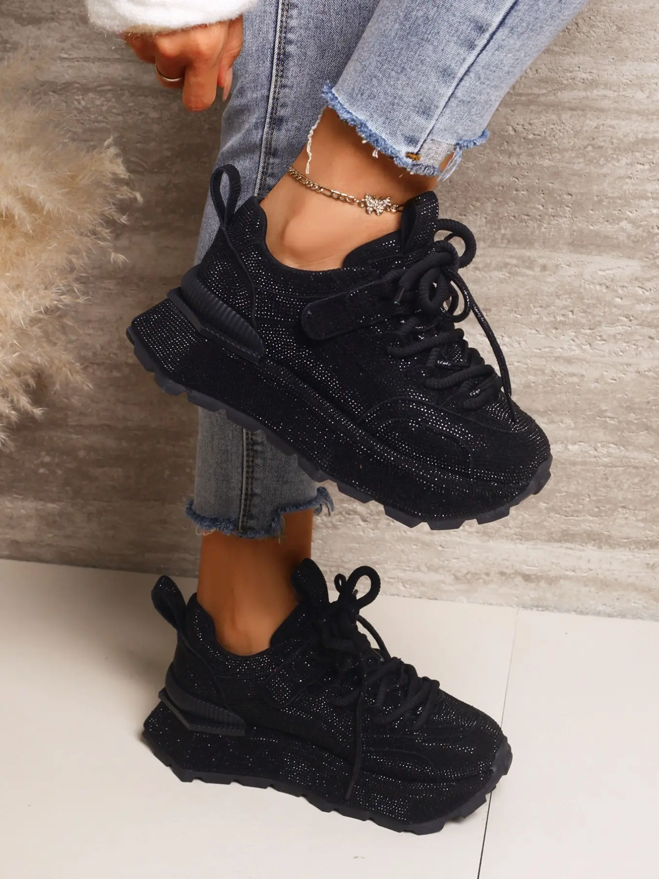 Full Rhinestone Platform Sneakers, Y2K Millennium Style, Glossy Anti-Slip Thick Sole, European and American Streetwear Women's Shoes, Sparkle Platform Sneakers