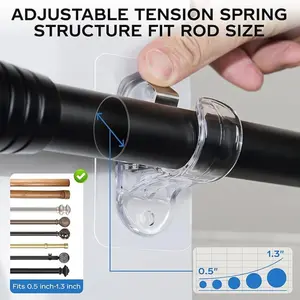 No Drill Curtain Rod Brackets, (8 Pack) Self Adhesive Curtain Rod Holders No Screw Nail-Free, On Curtain Hangers Hooks for 0.5 to 1.3" Dia Rods